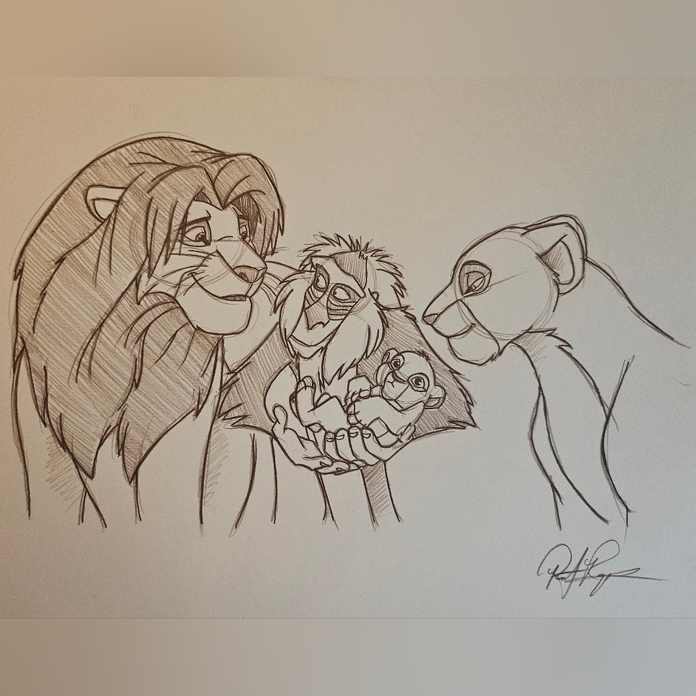 Disney The Lion King Simba Raffiki Nala Kiara drawing/sketch animation signed